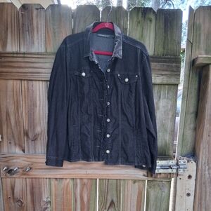 Avenue Black Denim Button-Front Jean Jacket